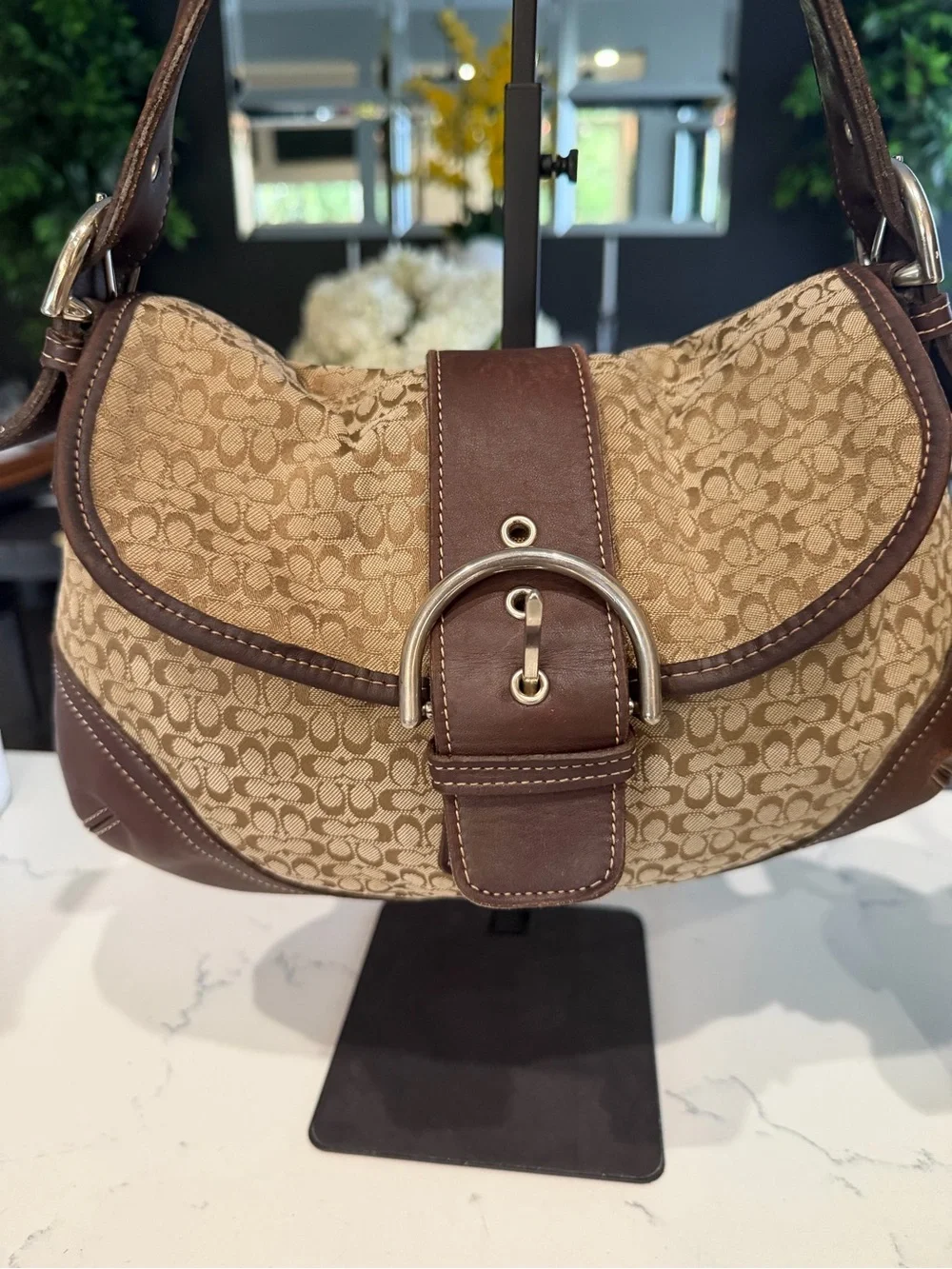 Coach SoHo Signature Canvas and Leather Shoulder Bag in Brown 